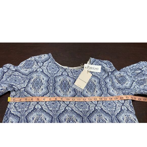 Vanessa Alexandra Linen Dress Blue White Ruffle Hem Fall Layering Large Italy - Picture 6 of 8